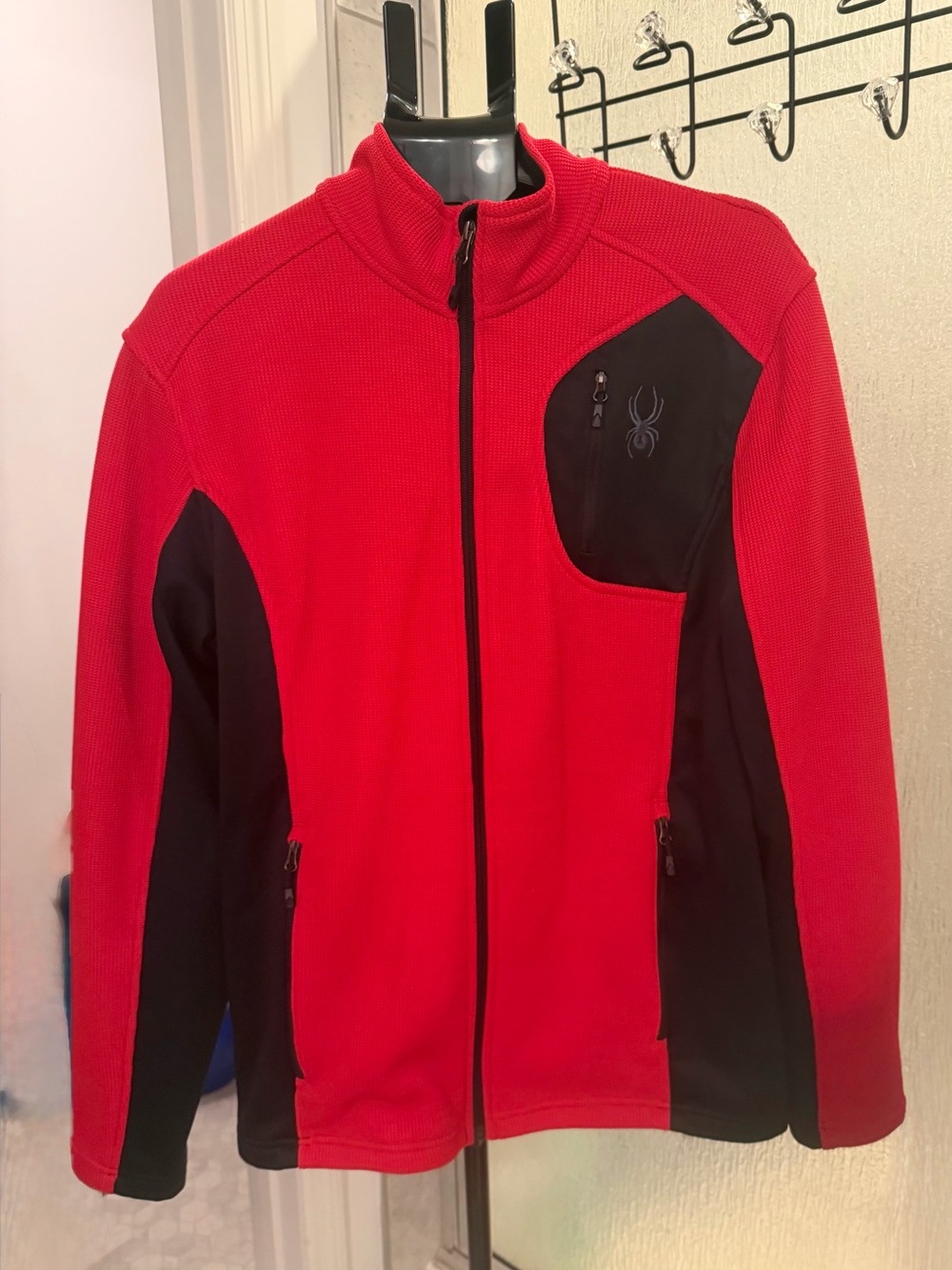 Spyder Men's Bandit Full Zip Fleece Jacket Red Black Size L $45 EUC